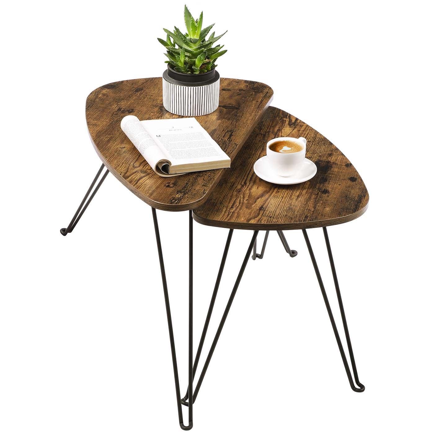Nesting Side Tables - Wood - Rustic Brown and Black
