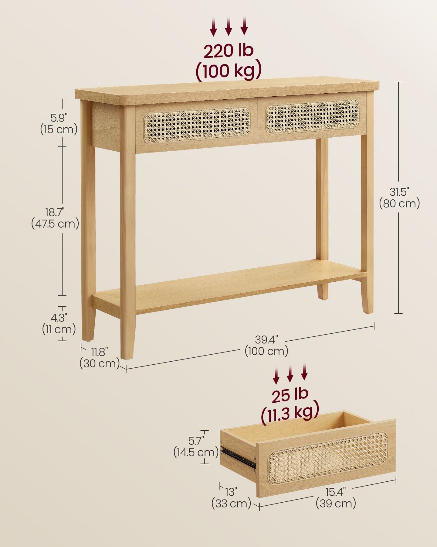 Console Table - Oak - Beige
