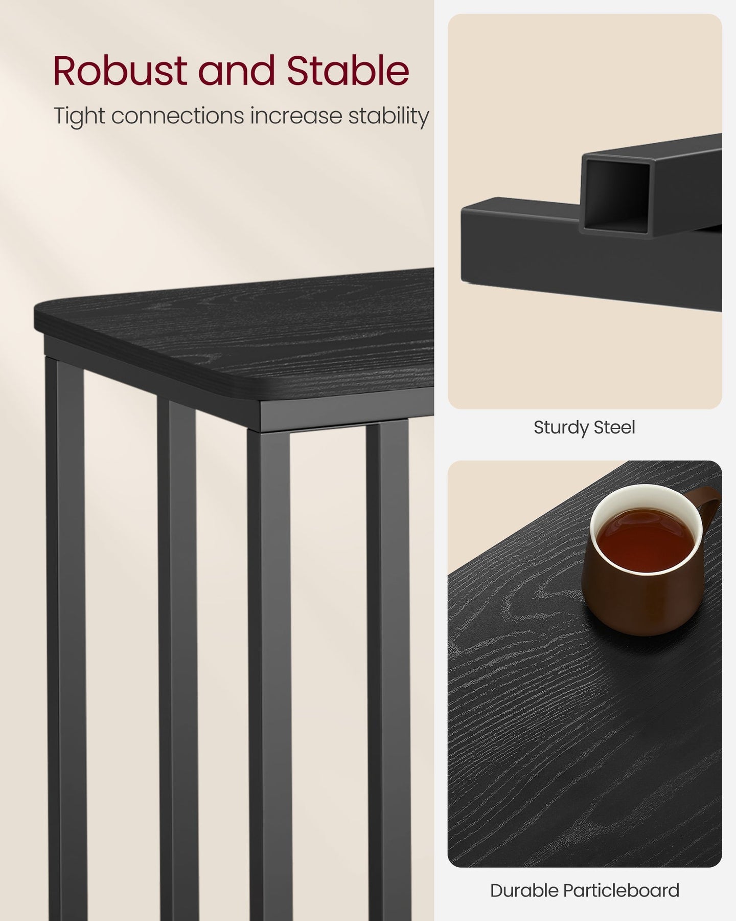 Side Table - Steel Frame - Greige and Black - Sturdy Design for Everyday Reliability