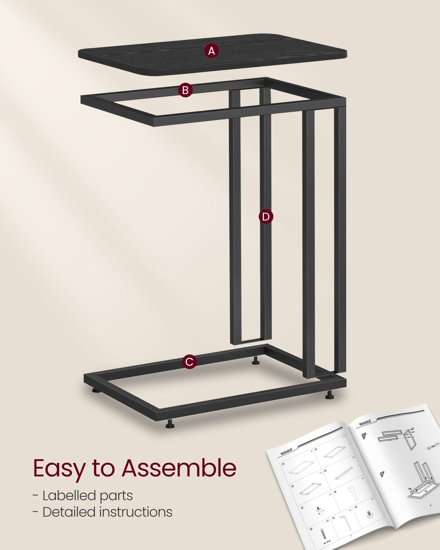 Side Table - Steel Frame - Greige and Black - Sturdy Design for Everyday Reliability