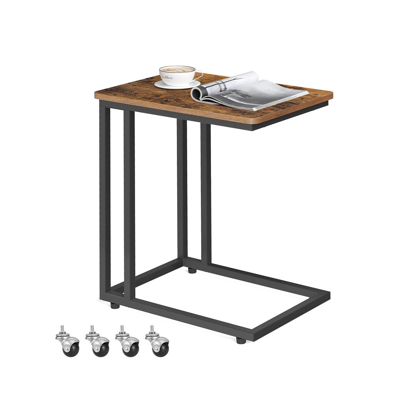 End Table - Metal Frame - Rustic Brown - Rolling Castors