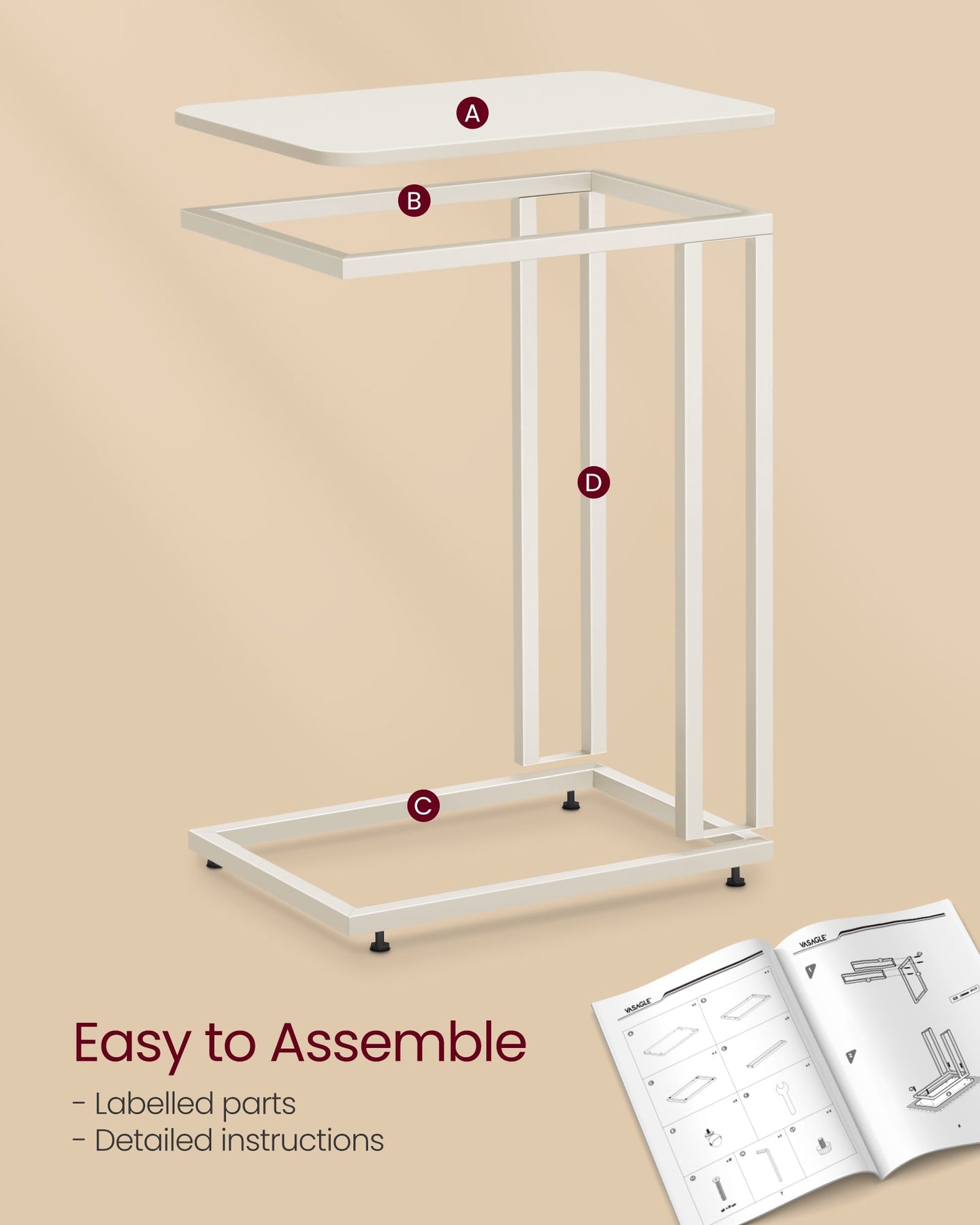 Side Table - Steel Frame - Greige and Black
