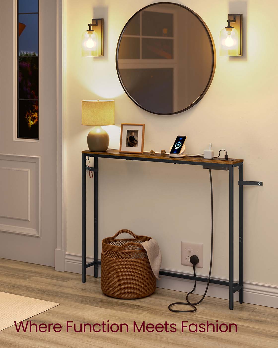 Slim Console Table - Wood - Rustic Brown