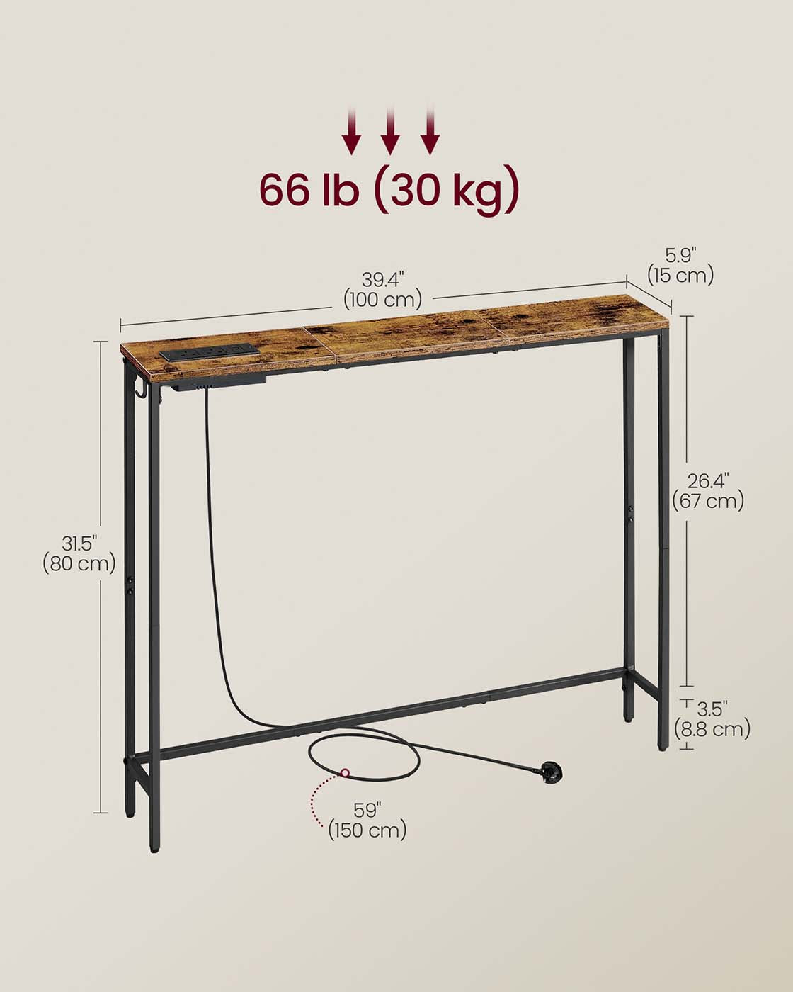 Slim Console Table - Wood - Rustic Brown