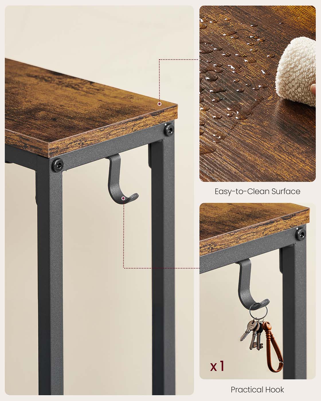 Slim Console Table - Wood - Rustic Brown