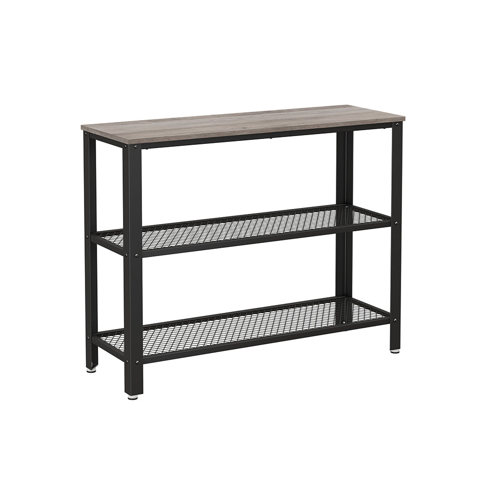 Industrial Console Table - Steel - Greige - Narrow Design with 2 Mesh Shelves