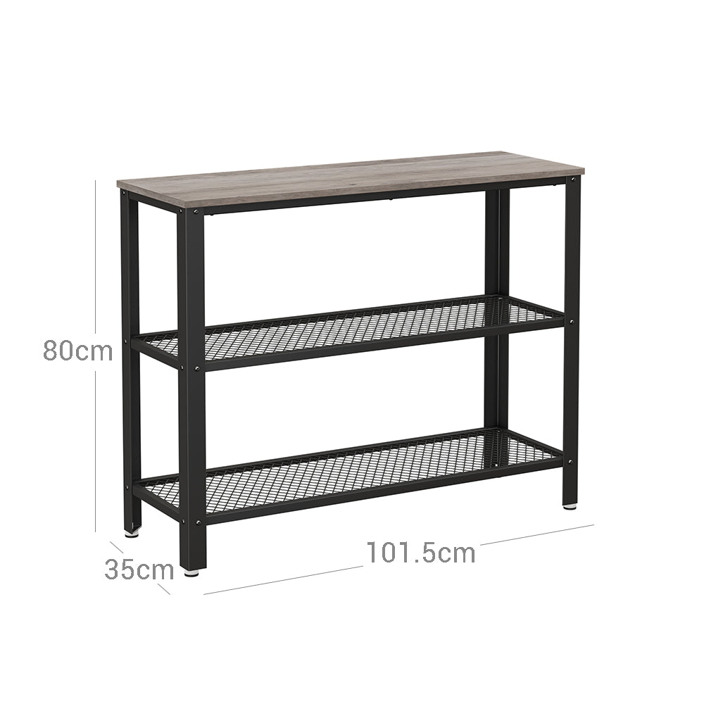 Industrial Console Table - Steel - Greige - Narrow Design with 2 Mesh Shelves