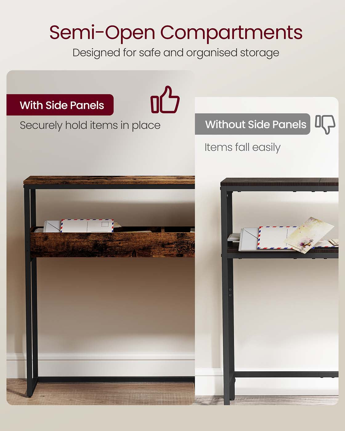 Console Table - Wood - Rustic Brown - 2-Tier Design with Semi-Open Compartments