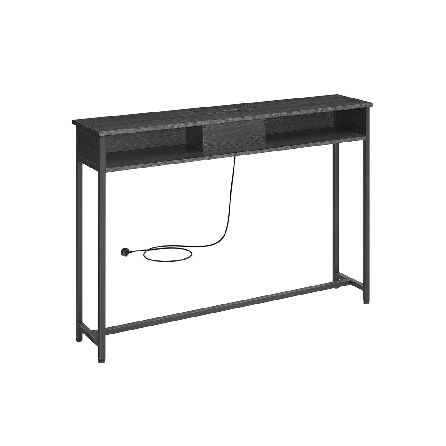 Slim Console Table - Wood - Charcoal Grey - Space-Saving with Charging Station