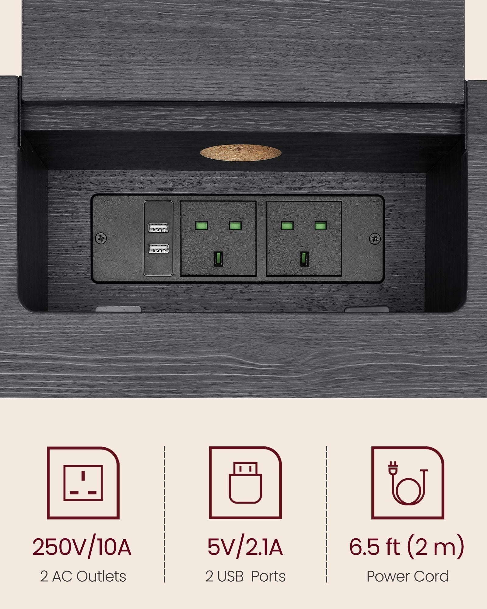 Slim Console Table - Wood - Charcoal Grey - Space-Saving with Charging Station