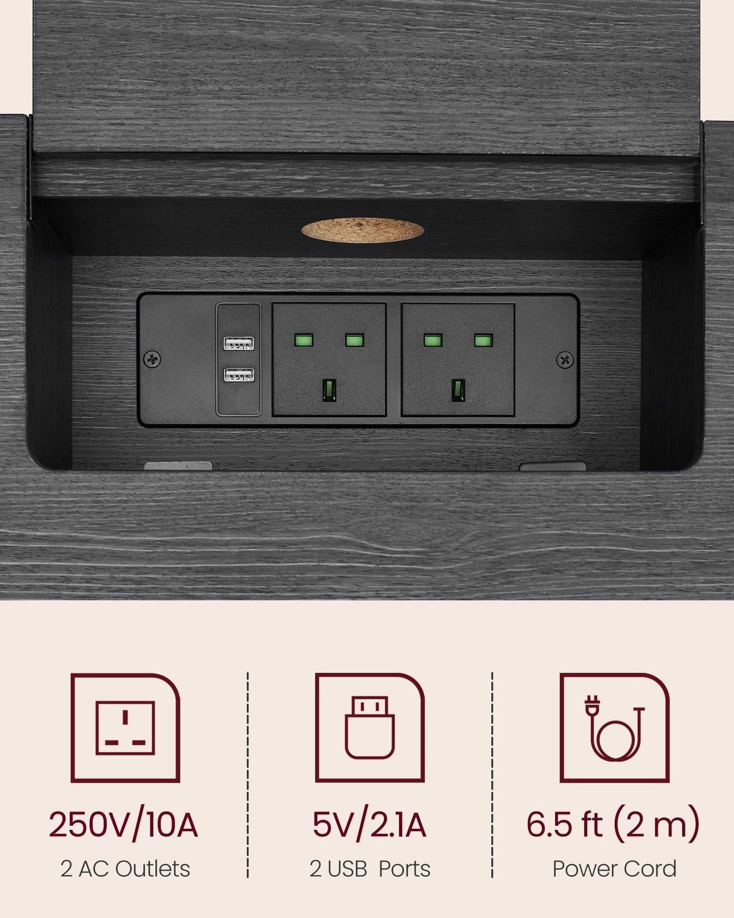 Slim Console Table - Wood - Charcoal Grey - Space-Saving with Charging Station