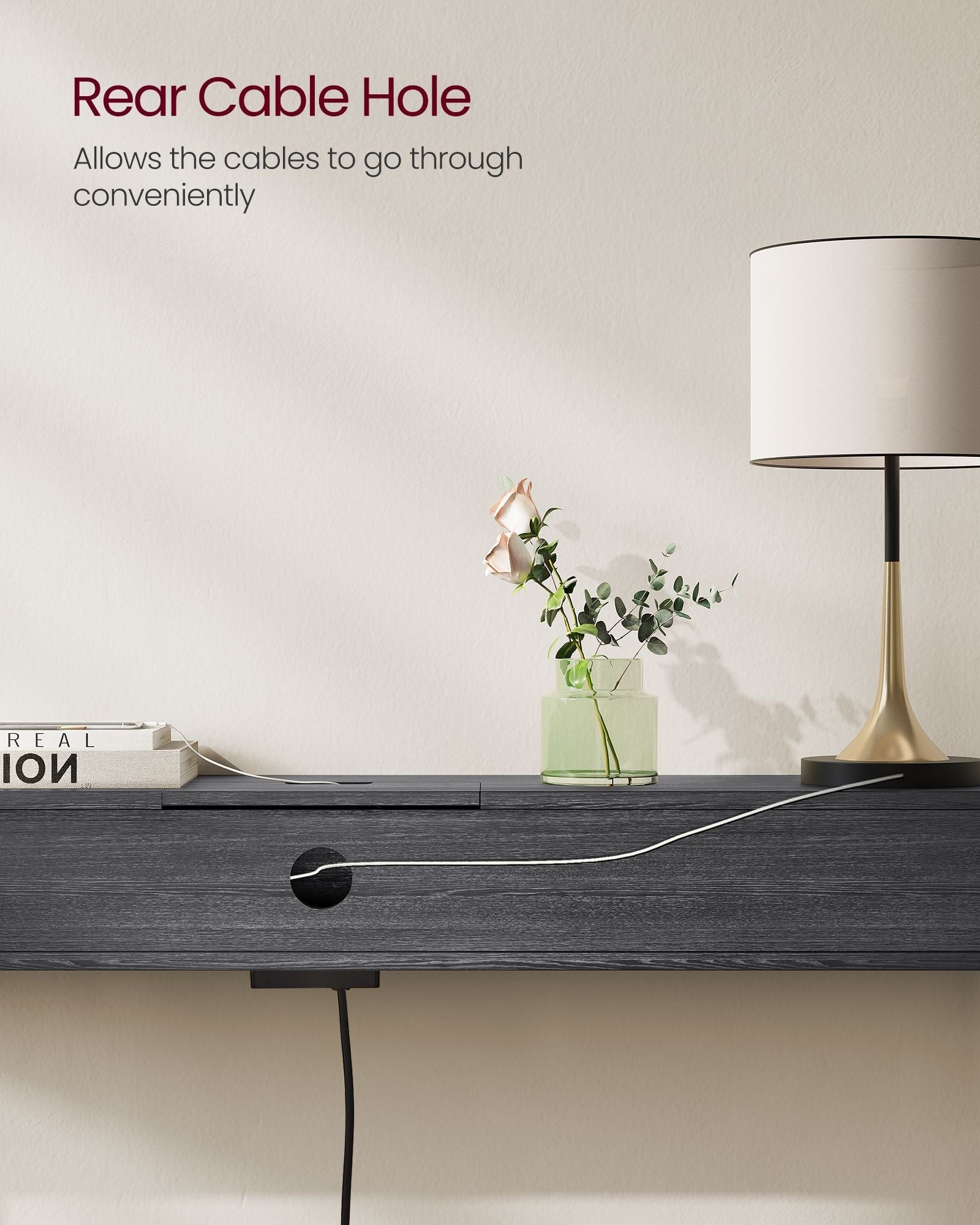 Slim Console Table - Wood - Charcoal Grey - Space-Saving with Charging Station