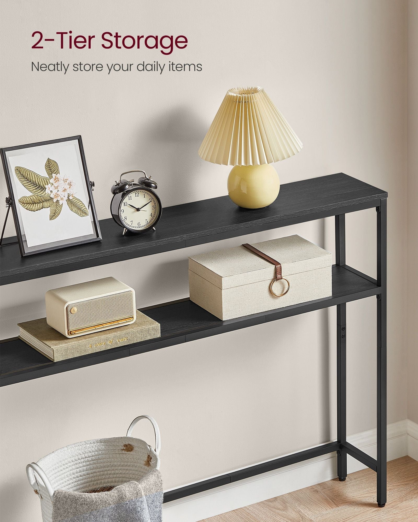 2-Tier Slim Console Table - 2 Shelves for Hallway - Engineered Wood - Charcoal Grey
