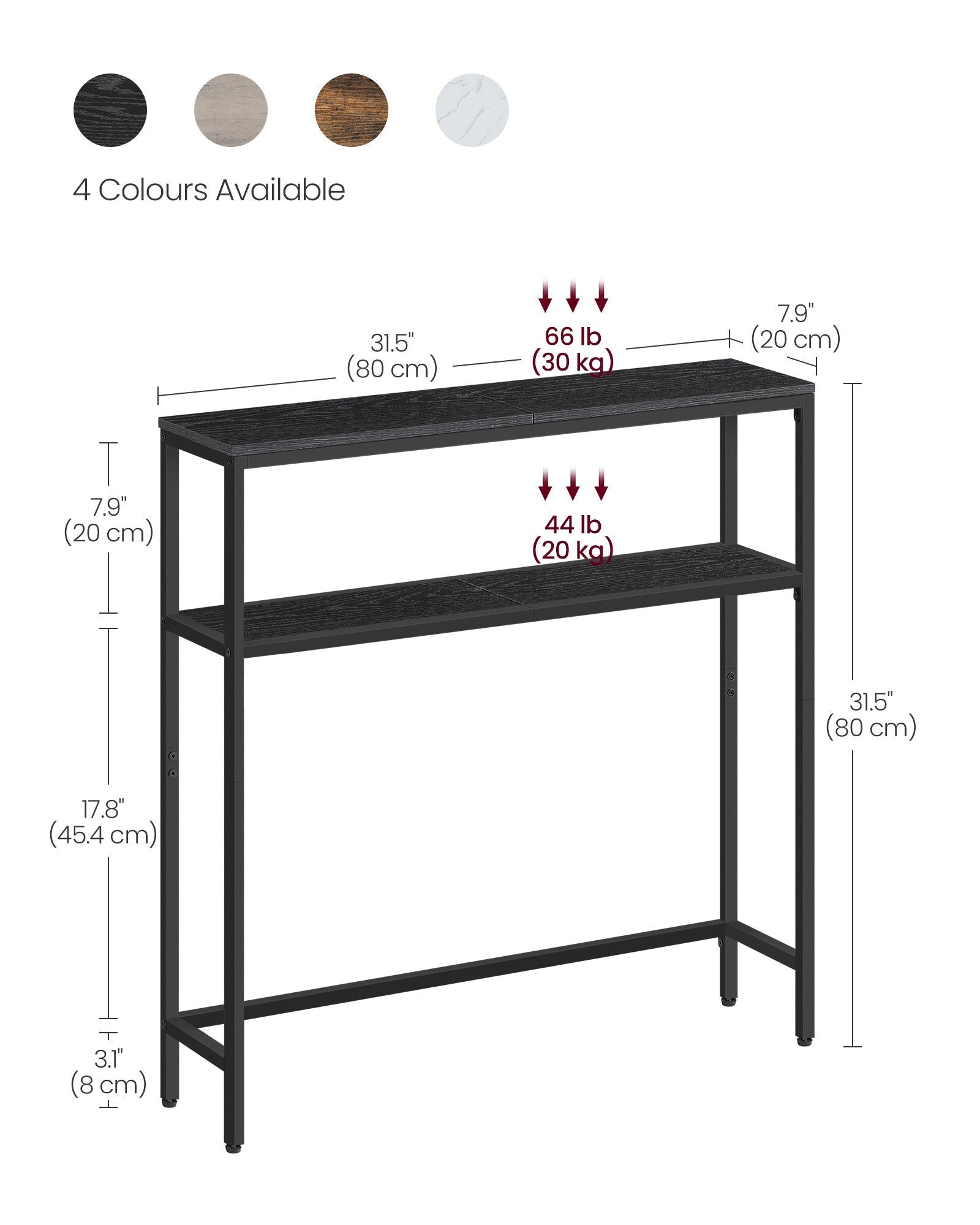 2-Tier Slim Console Table - 2 Shelves for Hallway - Engineered Wood - Charcoal Grey