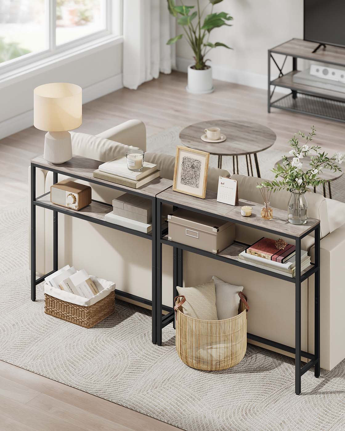 2-Tier Slim Console Table - MDF - Heather Greige - Hallway Table with 2 Shelves