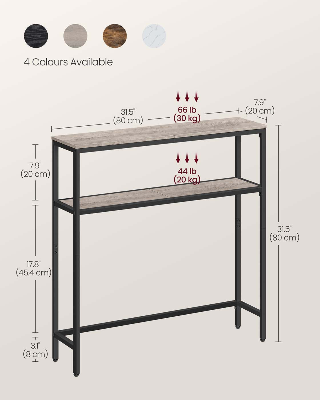 2-Tier Slim Console Table - MDF - Heather Greige - Hallway Table with 2 Shelves
