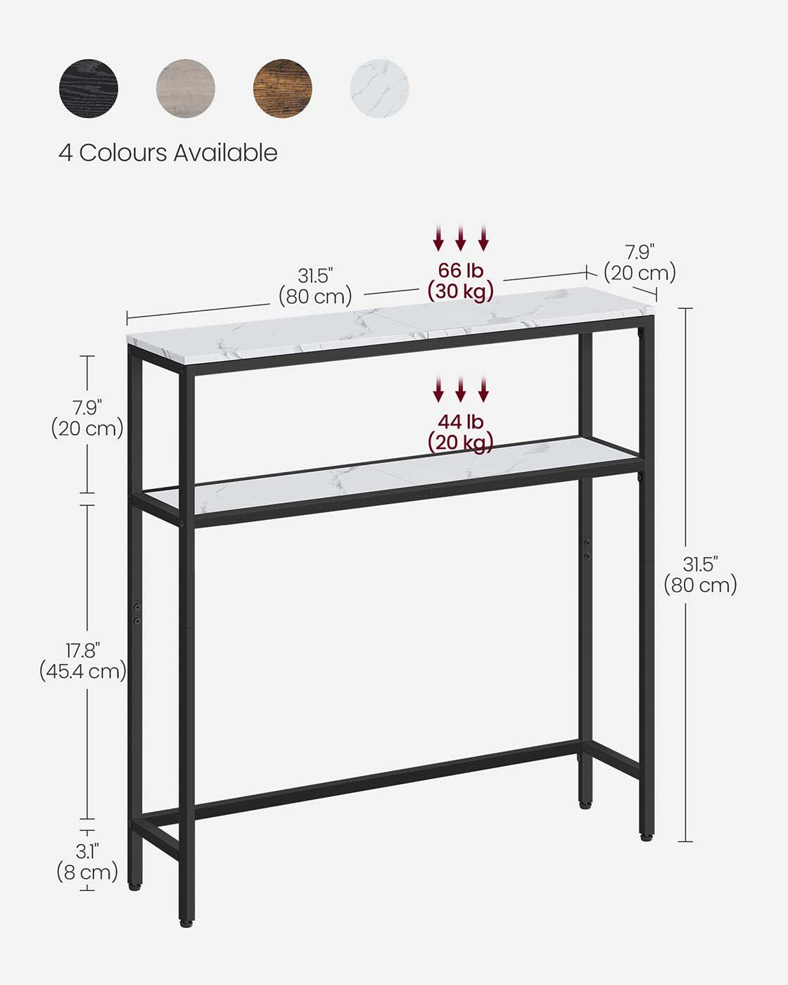 Console Table - Marble - White and Ink Black - 2-Tier Design with Shelves