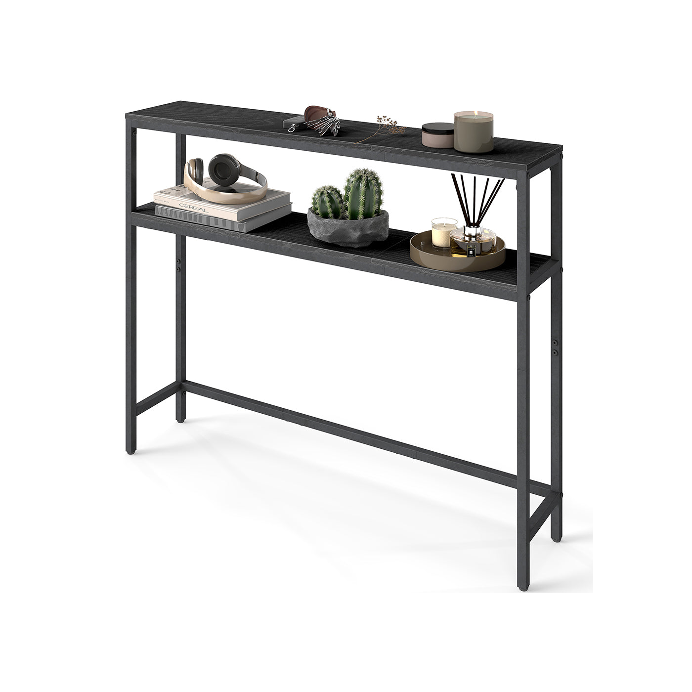 Console Table - Wood - Charcoal Grey - 2-Tier Design with 2 Shelves