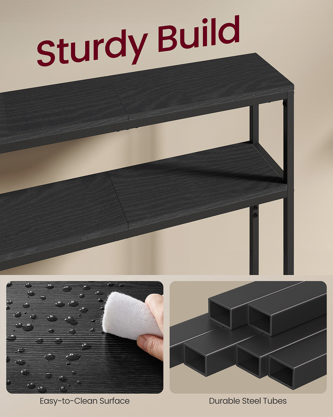 Console Table - Wood - Charcoal Grey - 2-Tier Design with 2 Shelves