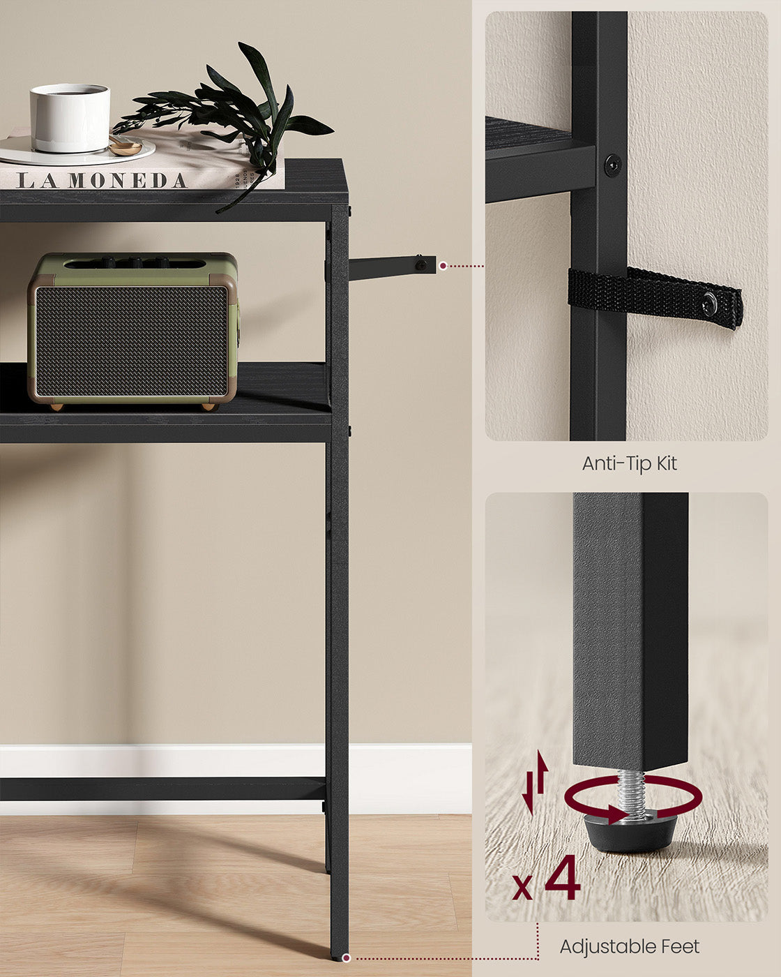 Console Table - Wood - Charcoal Grey - 2-Tier Design with 2 Shelves