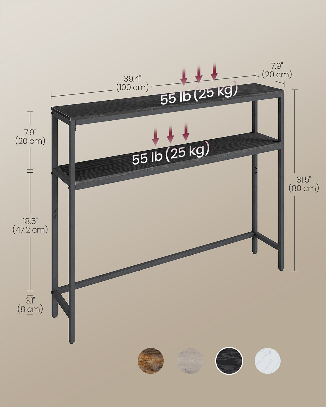 Console Table - Wood - Charcoal Grey - 2-Tier Design with 2 Shelves