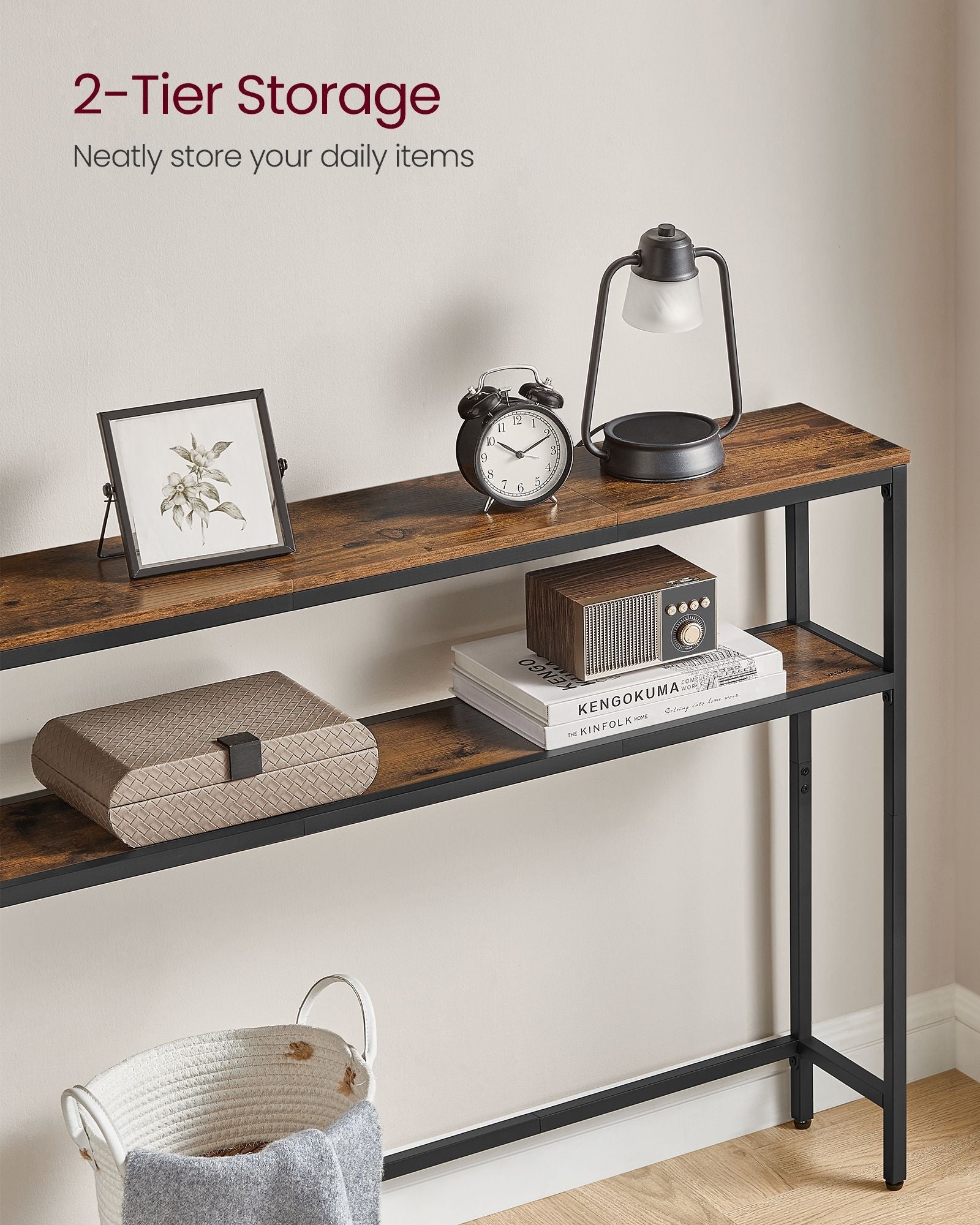 Console Table - Wood - Rustic Brown - 2-Tier Design with Shelves