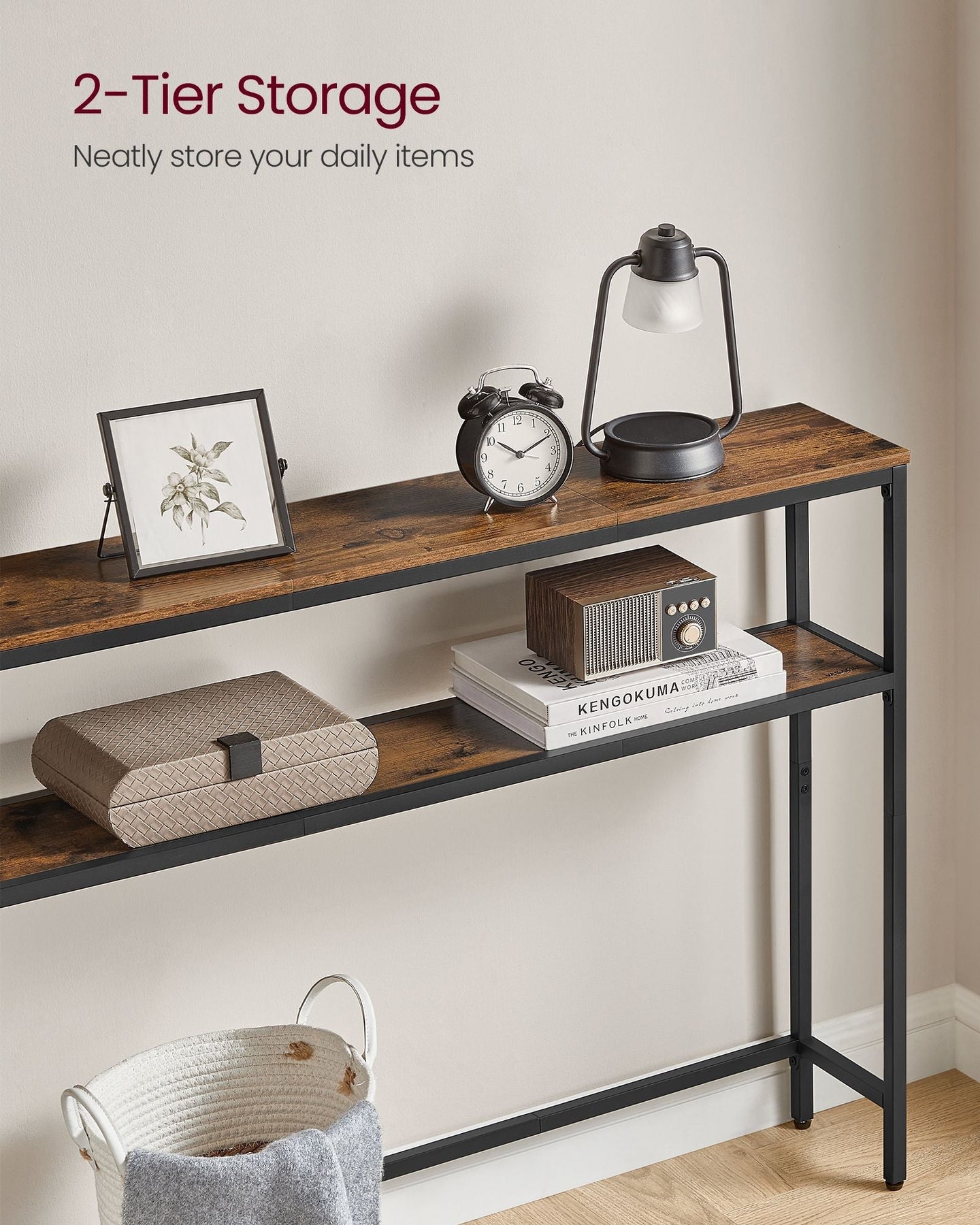 Console Table - Wood - Rustic Brown - 2-Tier Design with Shelves