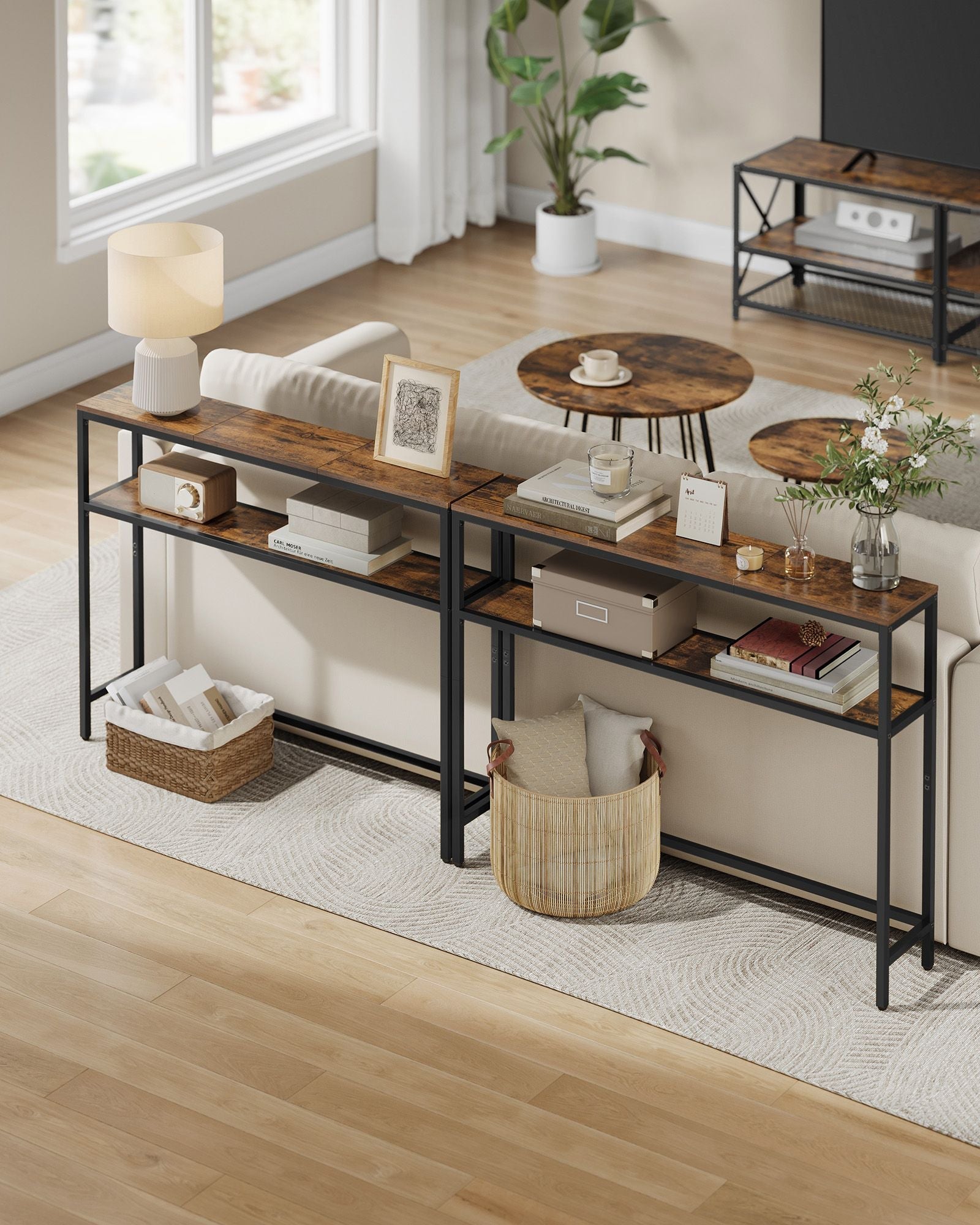 Console Table - Wood - Rustic Brown - 2-Tier Design with Shelves