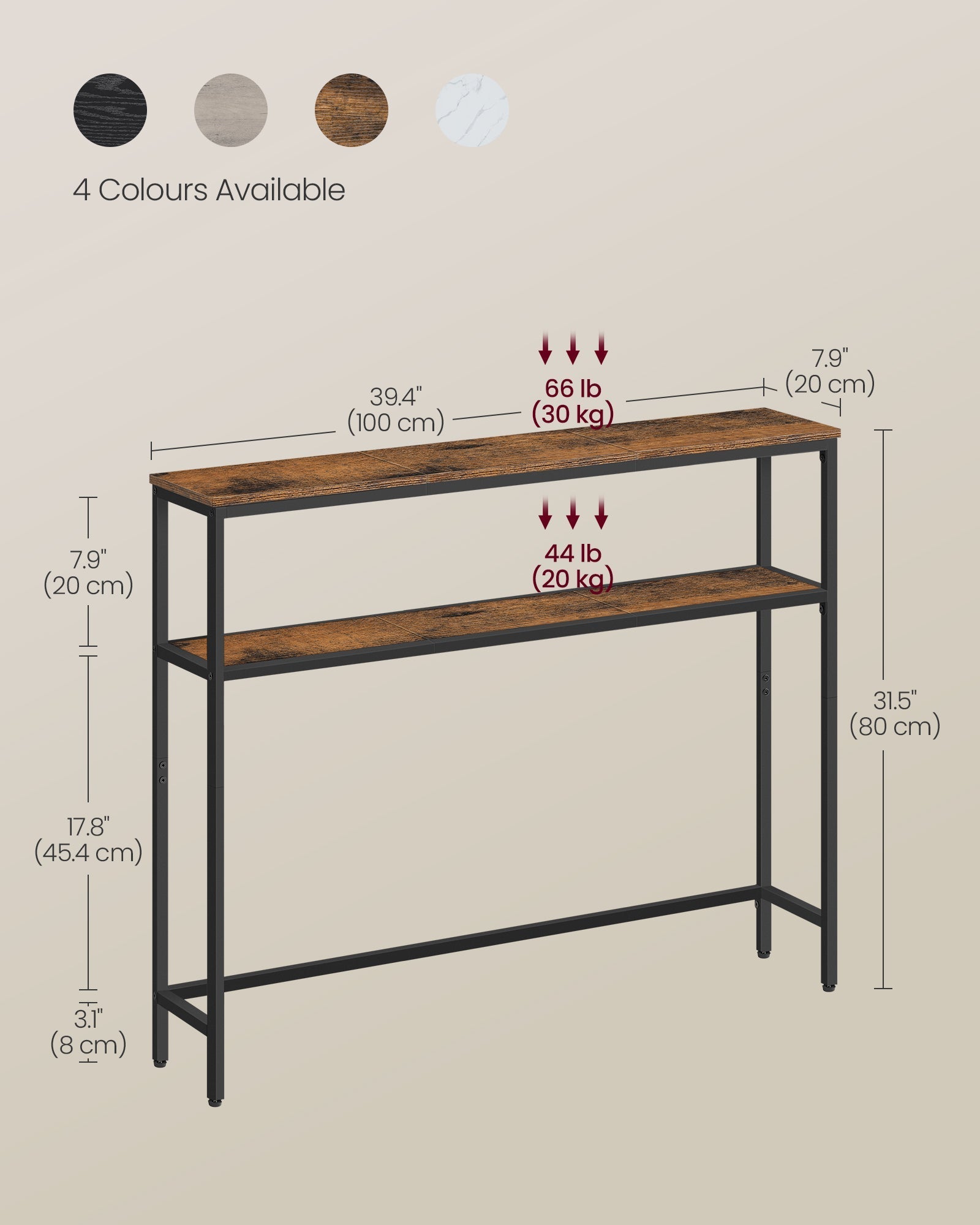 Console Table - Wood - Rustic Brown - 2-Tier Design with Shelves