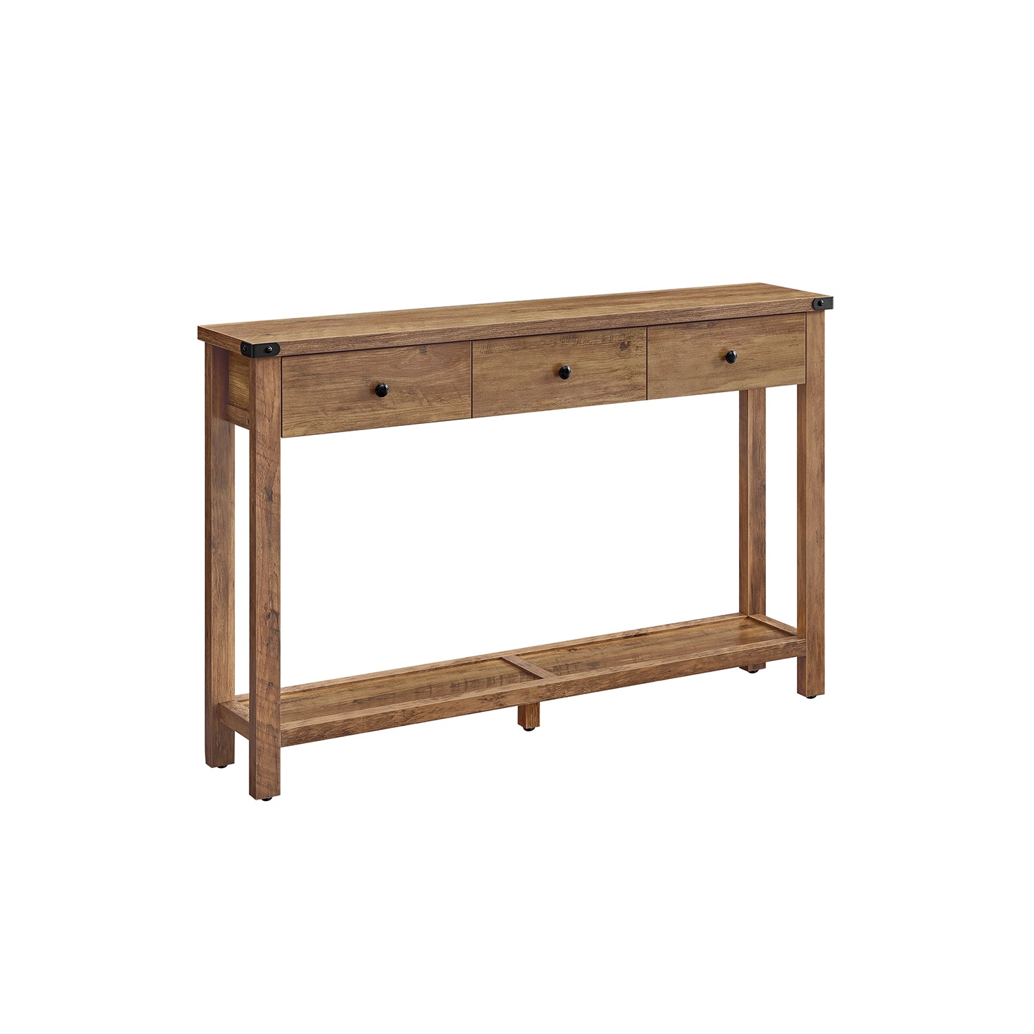 Console Table - Wood - Rustic Walnut - 3 Drawers with Open Shelf