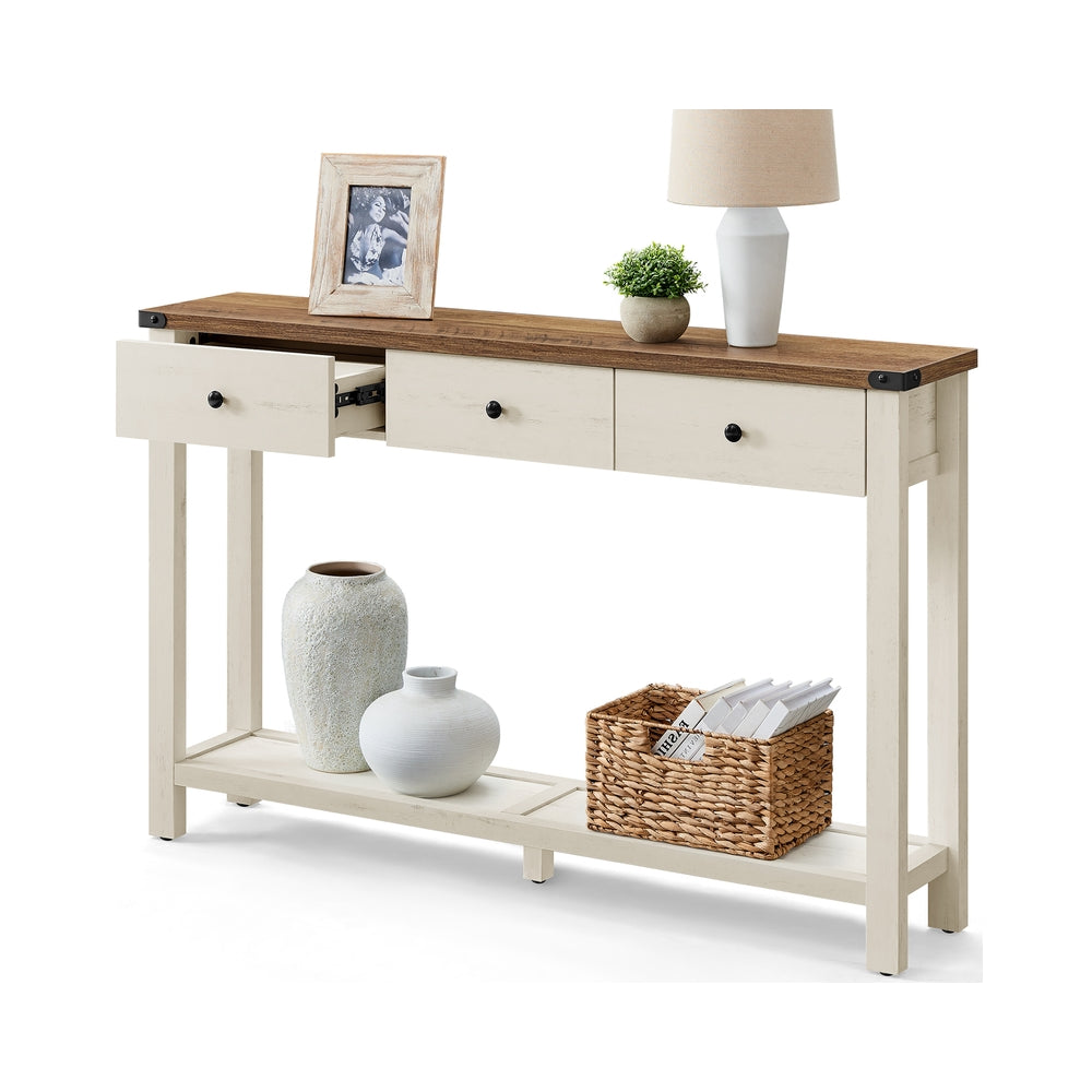 Console Table for Hallway Slim Sofa Table for Living Room Honey Brown and Rustic White - Wood and Solid Wood - Honey Brown