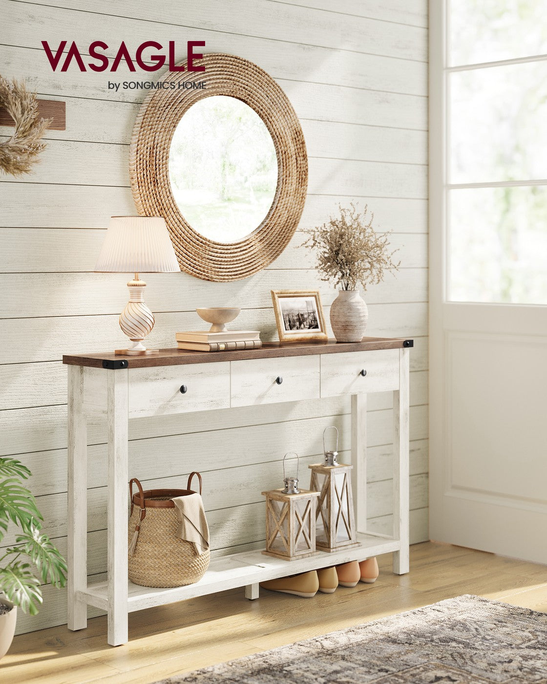 Console Table for Hallway Slim Sofa Table for Living Room Honey Brown and Rustic White - Wood and Solid Wood - Honey Brown