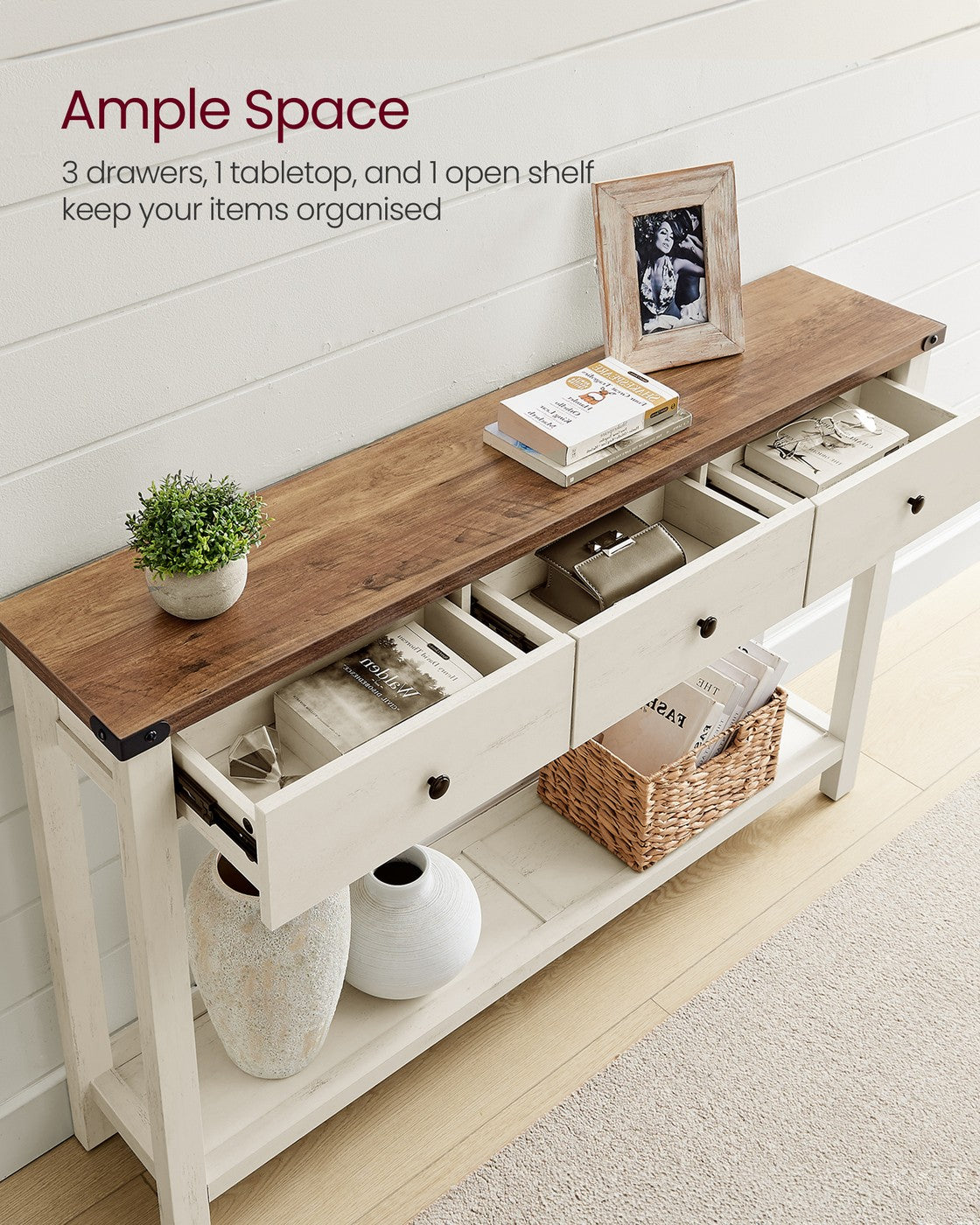 Console Table for Hallway Slim Sofa Table for Living Room Honey Brown and Rustic White - Wood and Solid Wood - Honey Brown