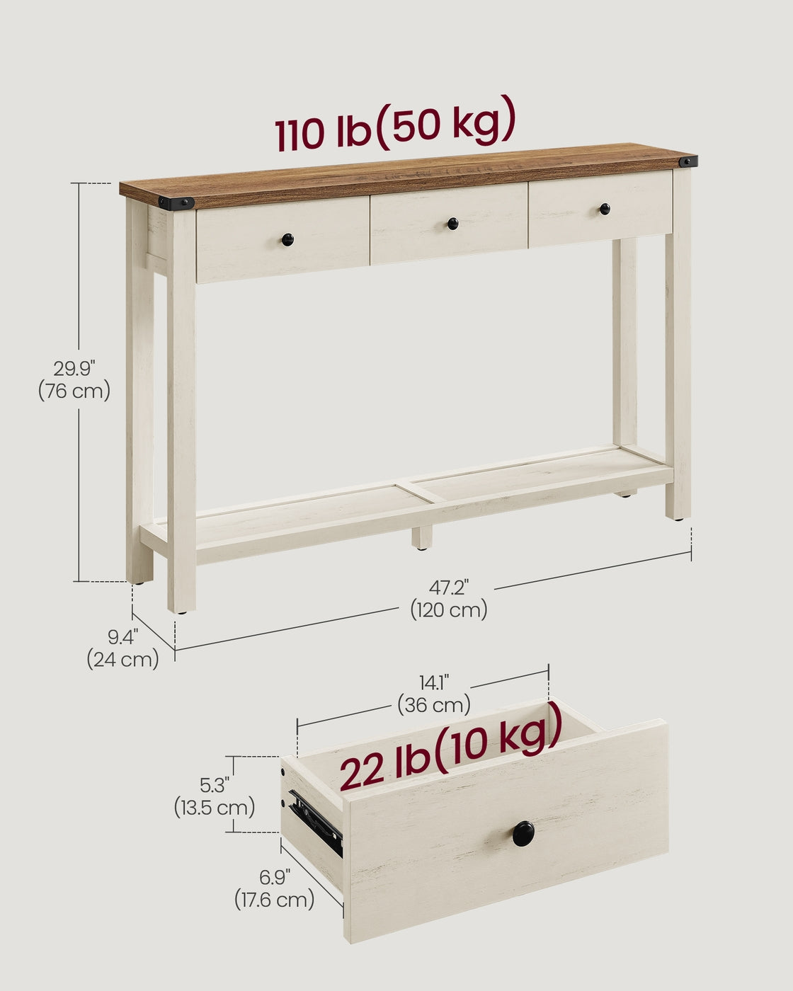 Console Table for Hallway Slim Sofa Table for Living Room Honey Brown and Rustic White - Wood and Solid Wood - Honey Brown