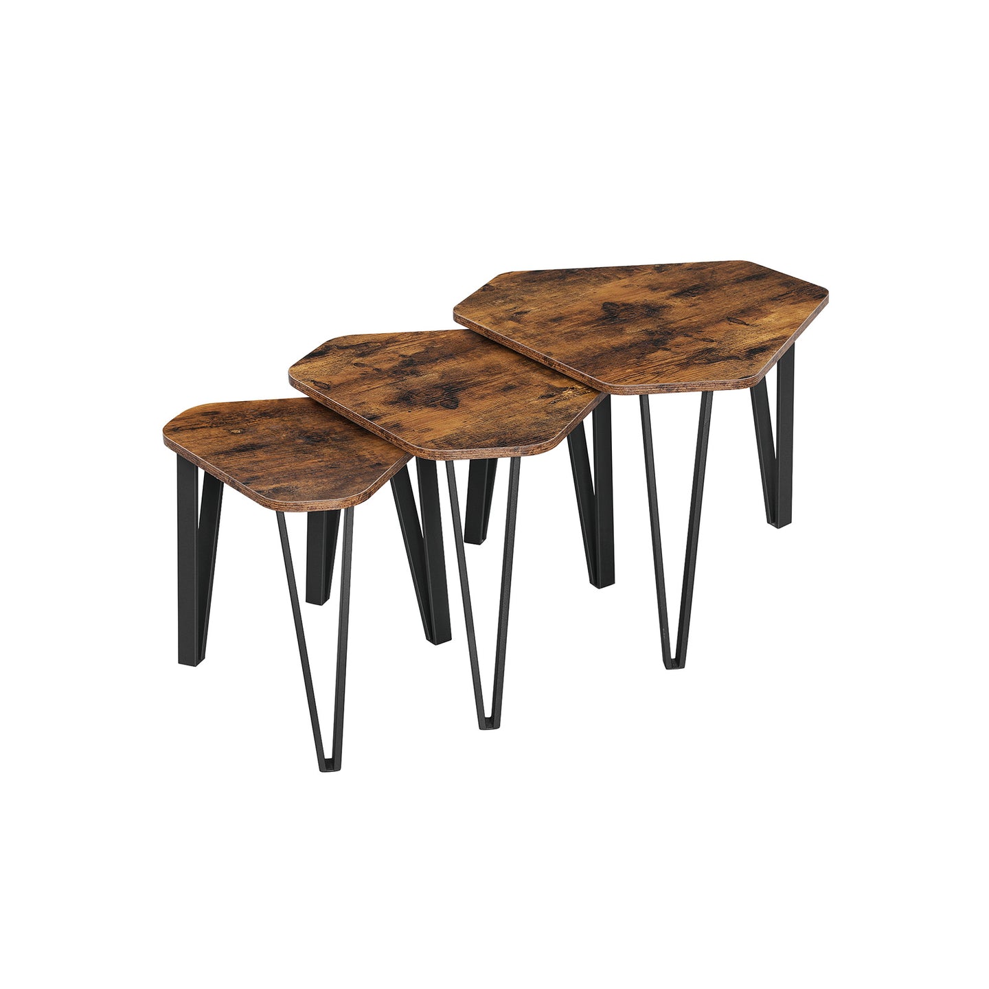 Set of 3 Nesting Coffee Table - Particleboard and Steel - Rustic Brown
