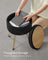 Round Storage Ottoman - Velvet - Ink Black - with Metal Legs