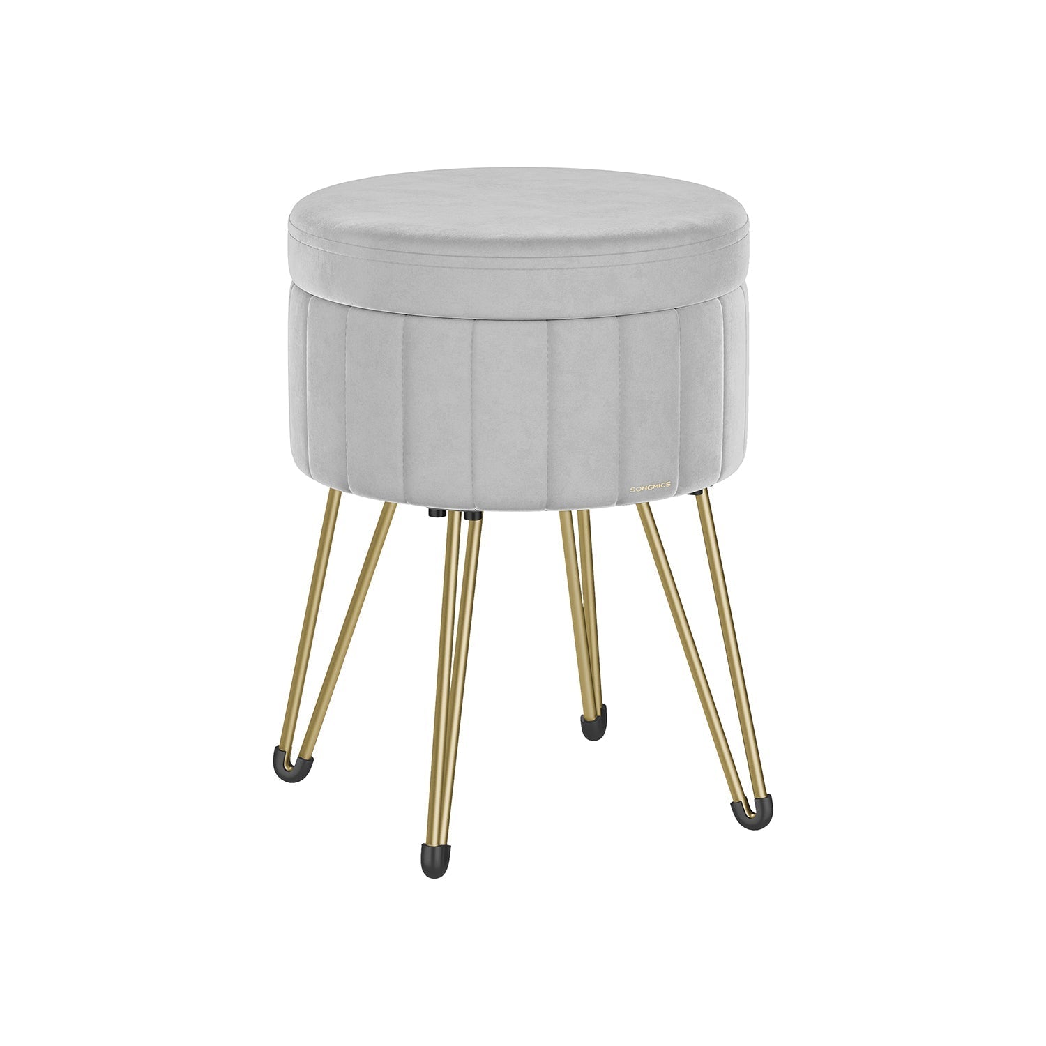 Round Velvet Storage Ottoman - 4 Metal Legs - Dove Grey - Versatile for Dressing Room