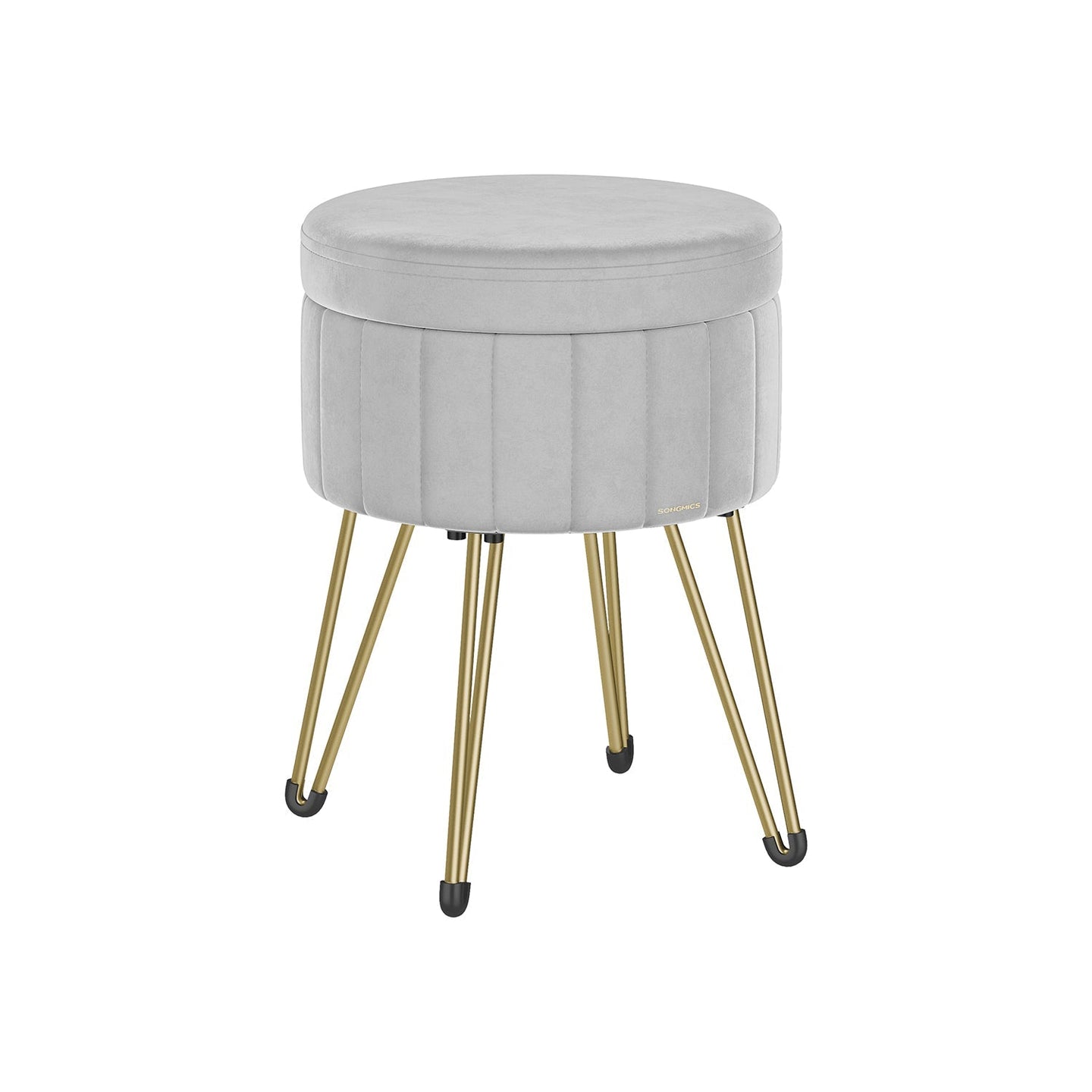 Round Velvet Storage Ottoman - 4 Metal Legs - Dove Grey - Versatile for Dressing Room
