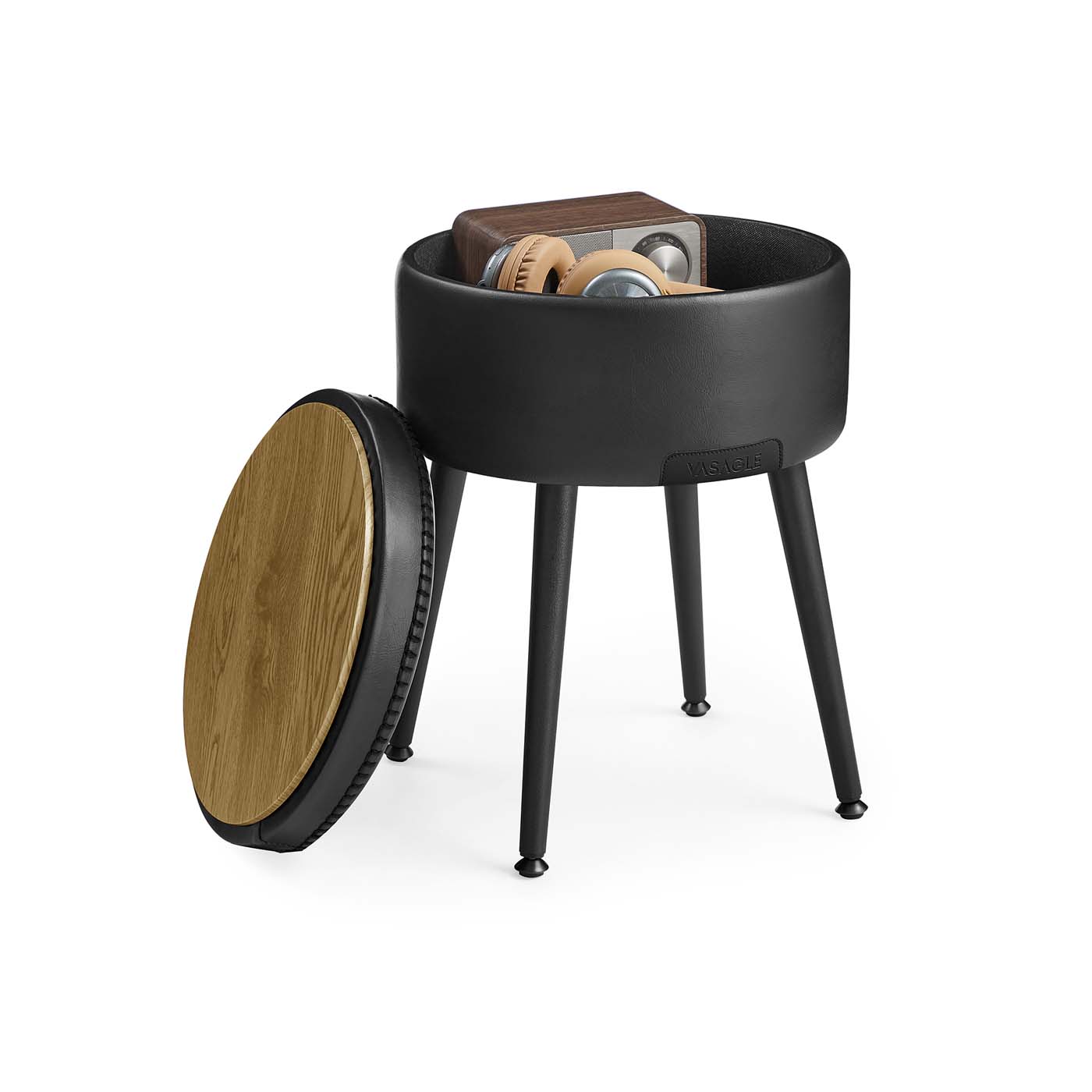 Storage Ottoman - Synthetic Leather - Ink Black