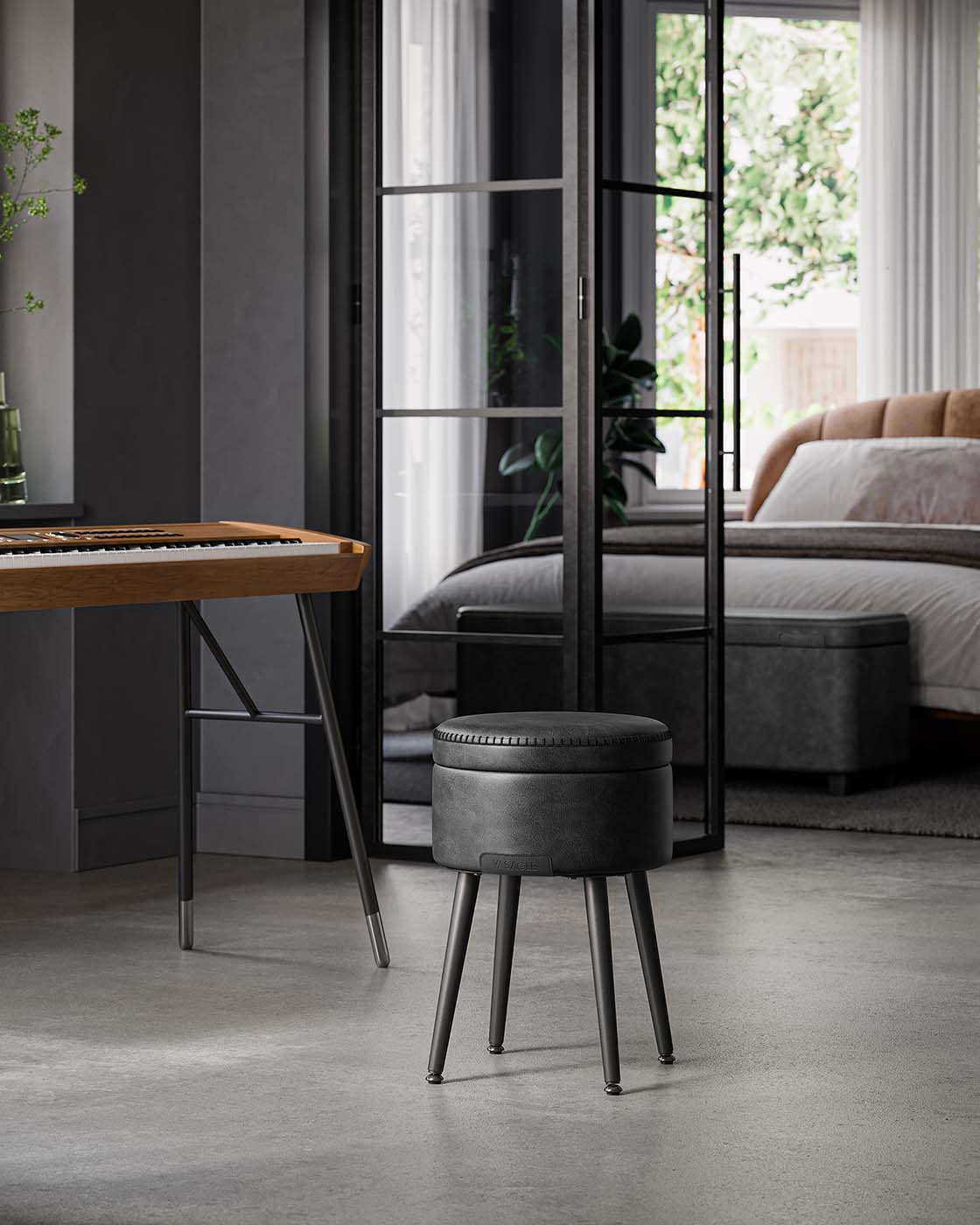 Storage Ottoman - Synthetic Leather - Ink Black