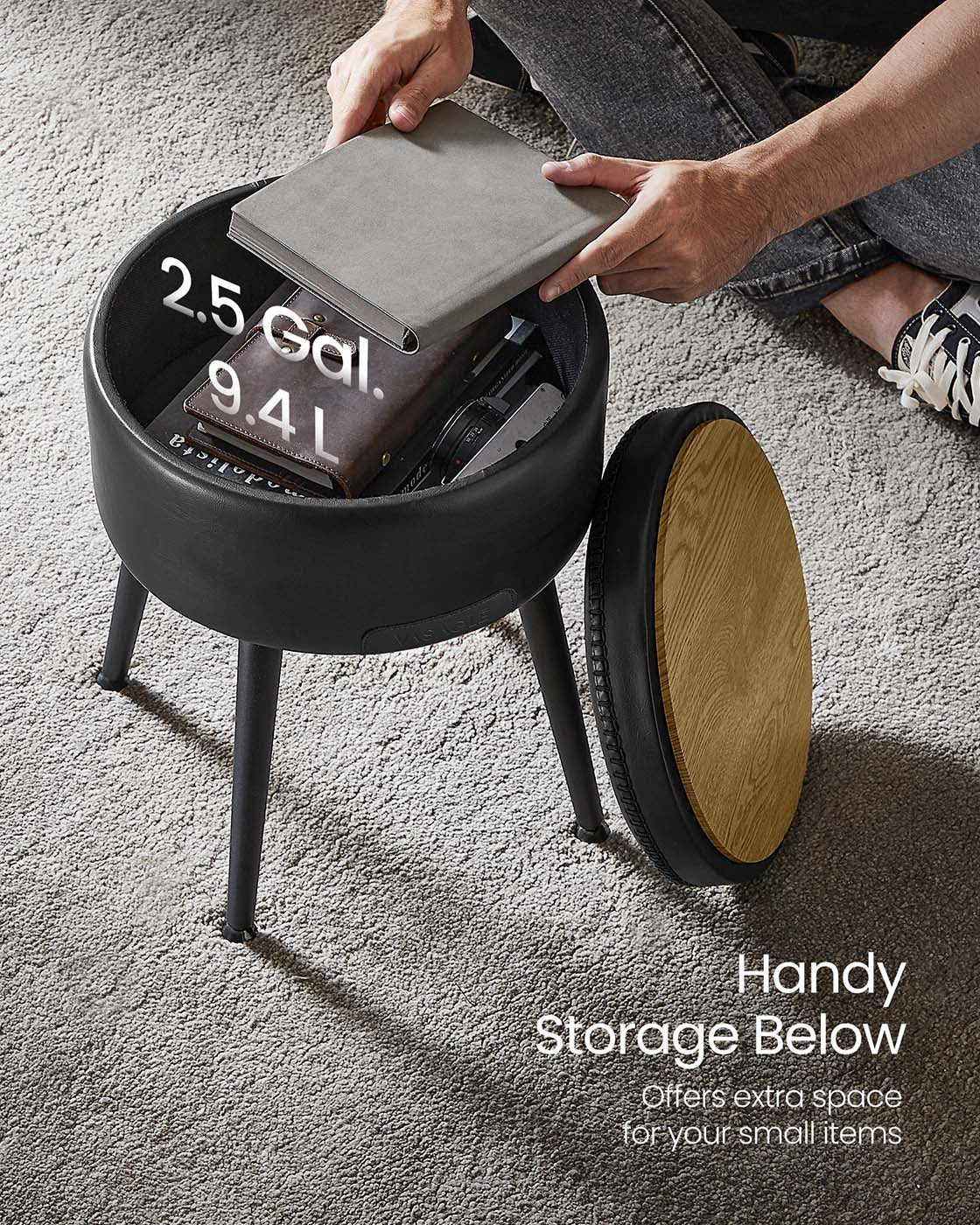 Storage Ottoman - Synthetic Leather - Ink Black