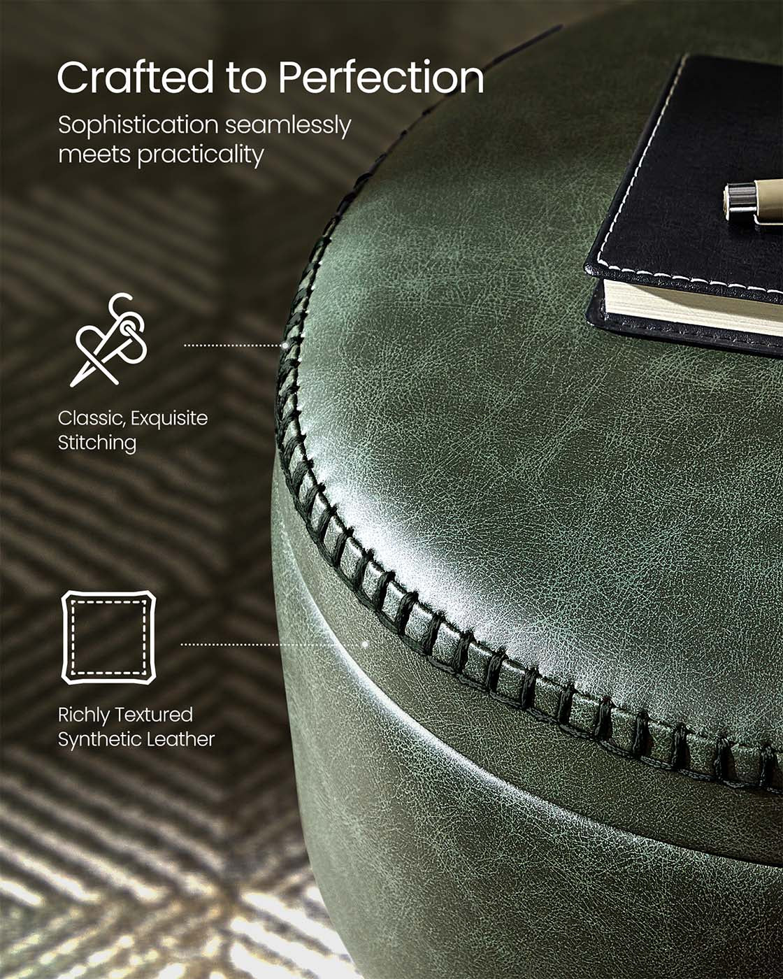 Storage Ottoman - Synthetic Leather - Round