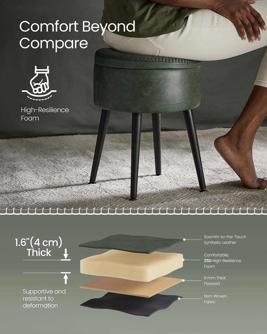 Storage Ottoman - Synthetic Leather - Round