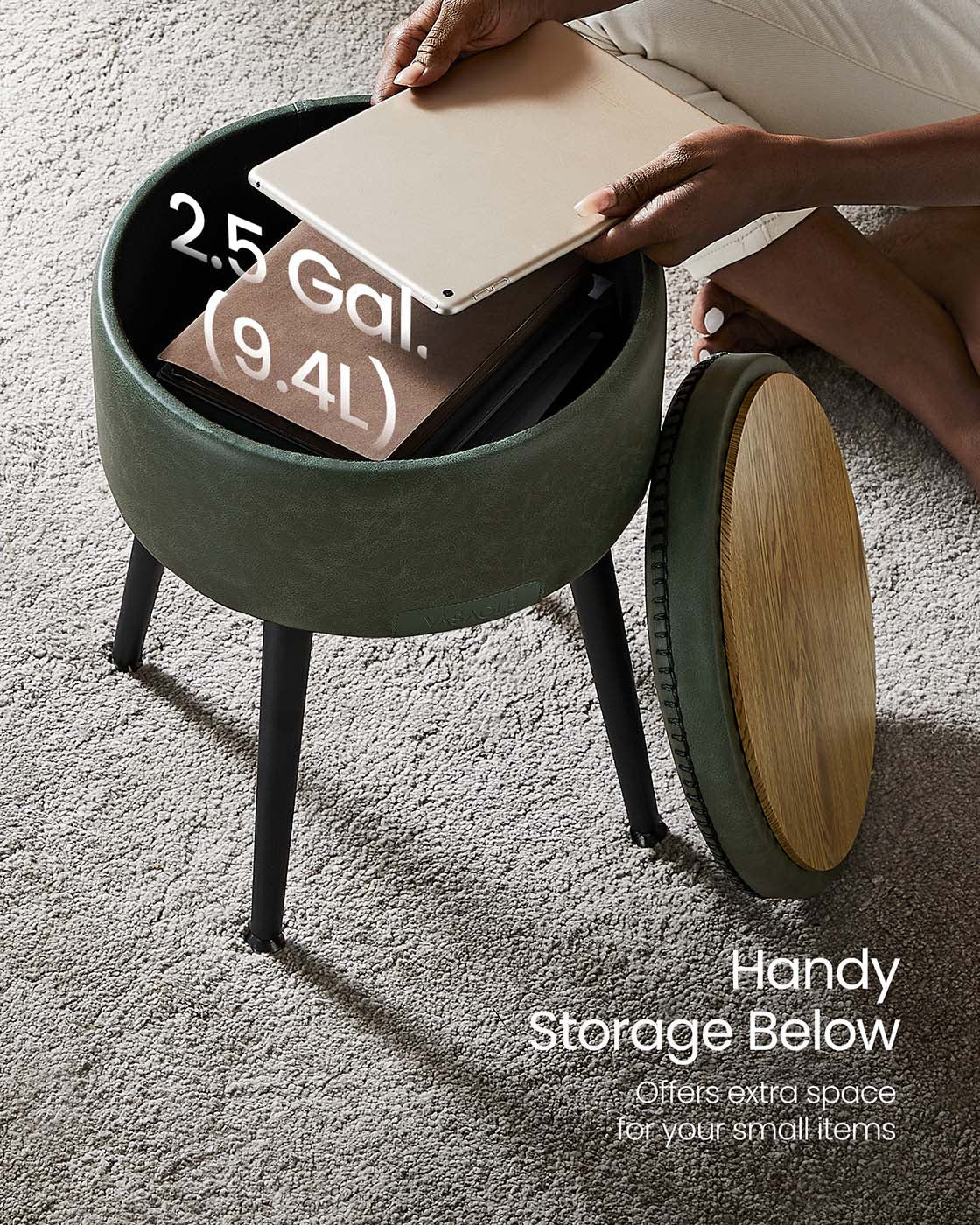 Storage Ottoman - Synthetic Leather - Round