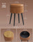 Storage Ottoman - Synthetic Leather - Caramel Brown - Round with Steel Legs