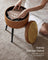 Storage Ottoman - Synthetic Leather - Caramel Brown - Round with Steel Legs