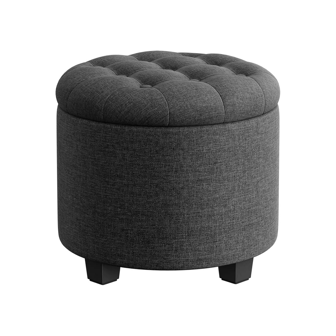 Round Ottoman - Linen-Look Fabric - Dark Grey - Storage and Footrest Functionality