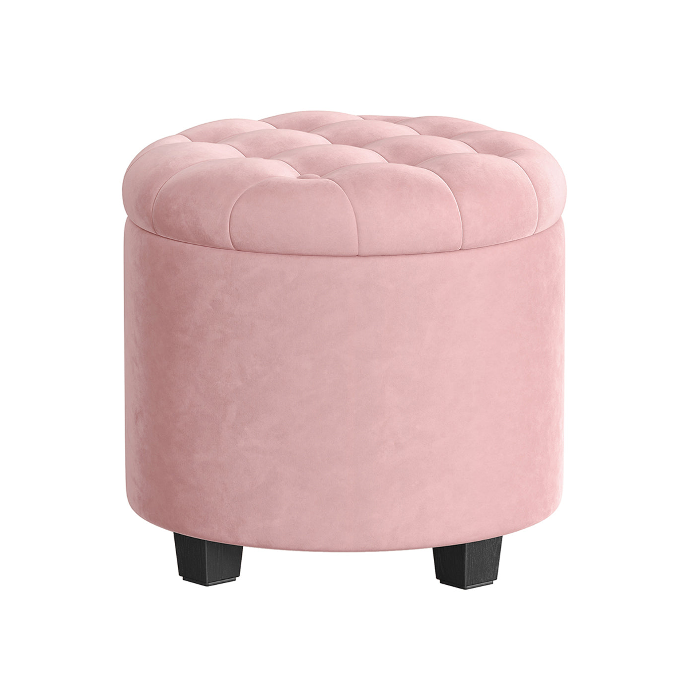 Round Ottoman - Linen-Look Fabric - Dark Grey - Storage and Footrest Functionality