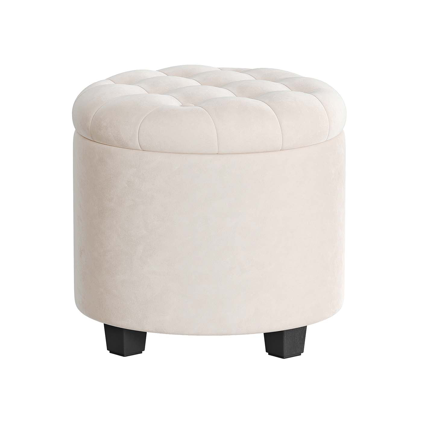 Round Ottoman - Linen-Look Fabric - Dark Grey - Storage and Footrest Functionality