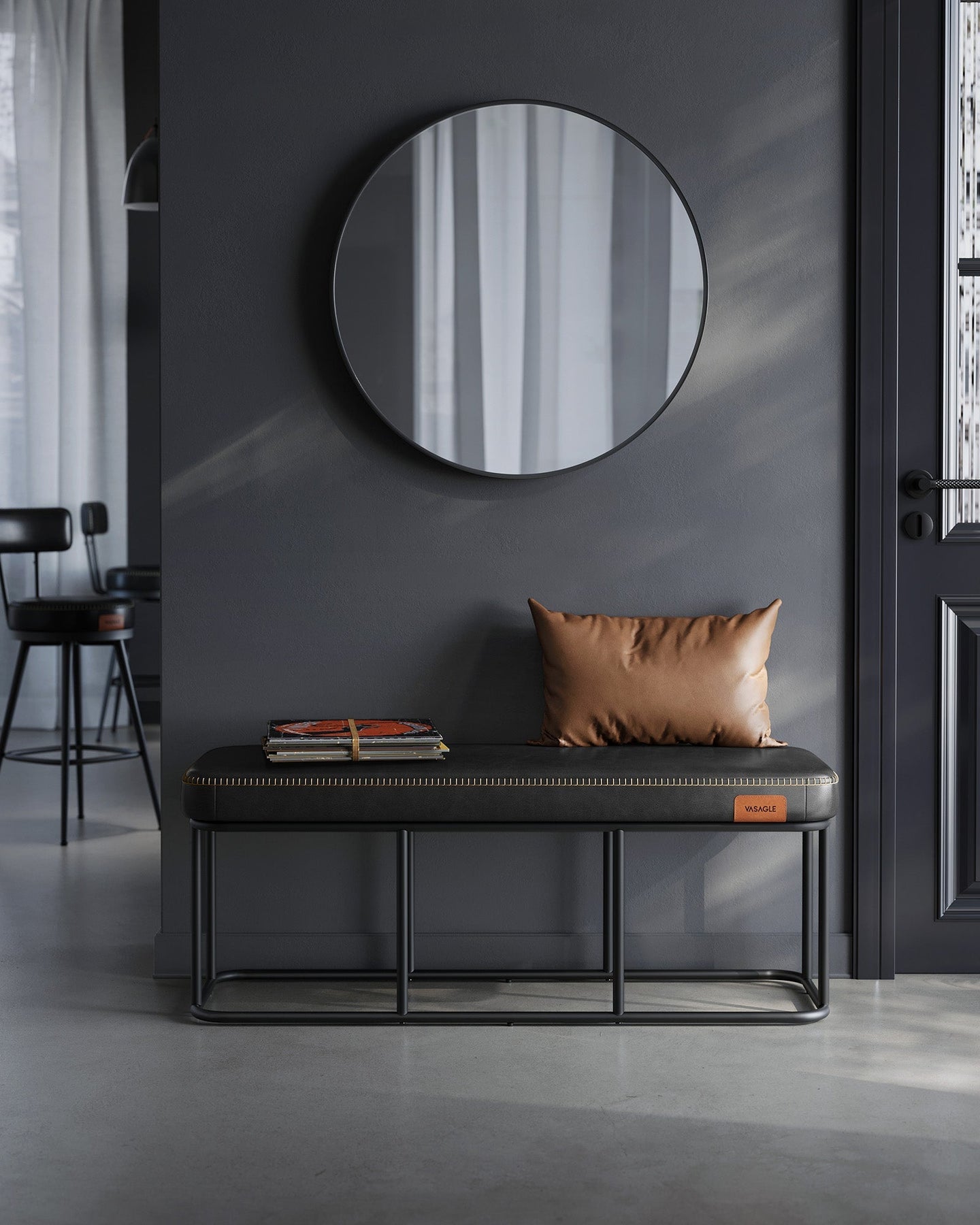 Ottoman Bench - Synthetic Leather - Ink Black - Max Load 300 kg